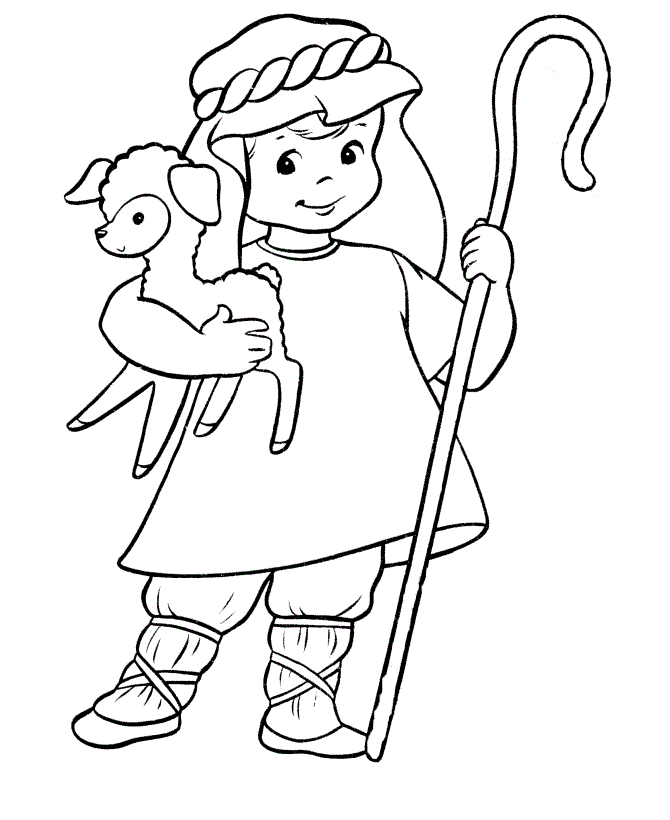 Boy carrying little goat coloring page