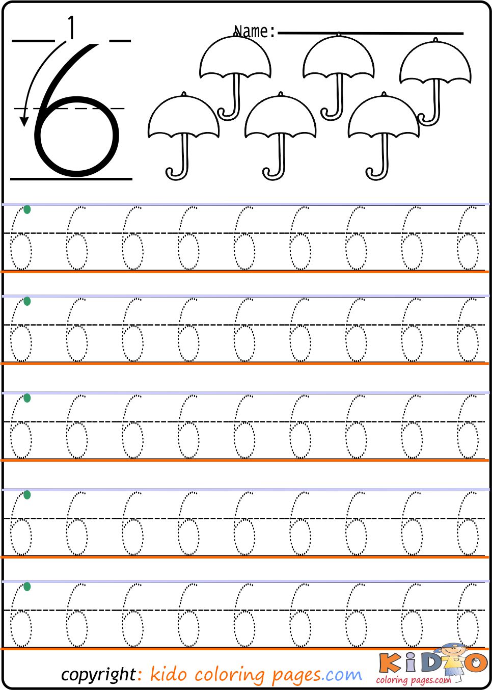 number 6 tracing worksheets for kindergarten kids coloring pages