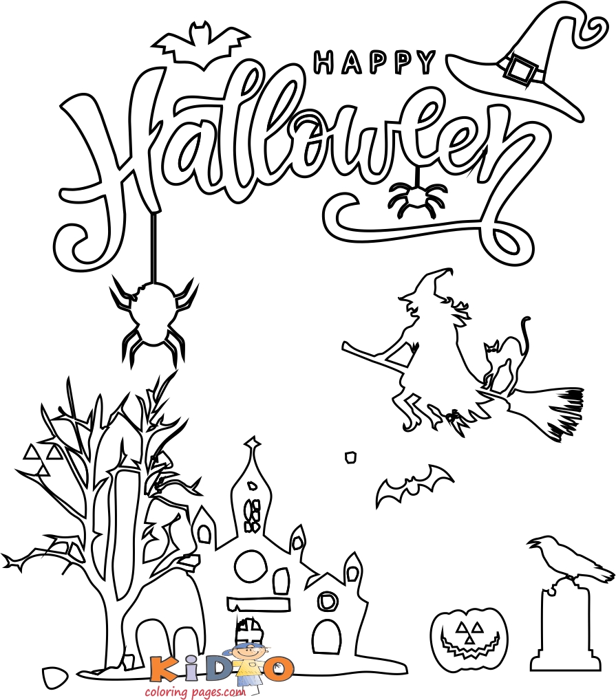 halloween witch coloring in pages for kids
